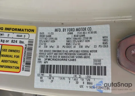 2024 Ford Bronco Sport Badlands z USA, uszkodzony, nr VIN 3FMCR9D93RRE12485